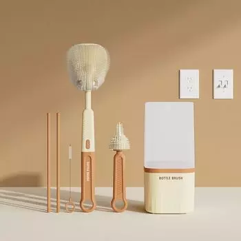 Вращающаяся на 360 градусов силиконовая щетка для детских бутылочек с длинной ручкой, набор инструментов для чистки, щетка для чистки оранжевый