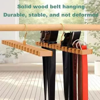 Вращающаяся на 360 градусов вешалка для ремня, большая вместимость, многоцелевая деревянная вешалка для галстуков, стойка-органайзер для ремня с 12 слотами