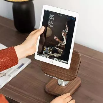 Вращающаяся на 360° подставка для телефона из черного ореха, регулируемый складной держатель для планшета из цельного дерева, украшение для рабочего стола