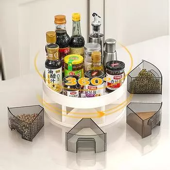 Вращающаяся на 360° полка для специй, шкаф для кладовой, нескользящий поворотный стол для хранения приправ, кухонный, для ванной комнаты, солонка, органайзер