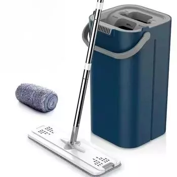 Вращающаяся на 360° швабра для сухой и влажной уборки Плоская швабра с отжимом и ведром Сильная адсорбция Без ворса Супер-пятновыводящая швабра Blue
