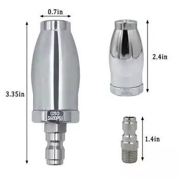 Вращающаяся насадка с двигателем 3600PSI, 1/4 дюйма, быстрый разъем для мойки под давлением и мойки распылителем серебряный
