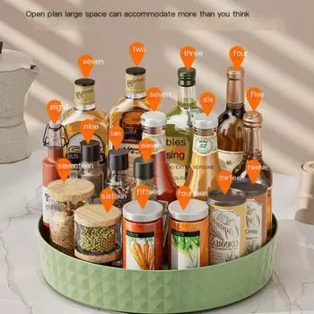 Вращающаяся полка для хранения приправ Кухонная многофункциональная полка для хранения приправ Соевый соус Уксус Легко найти Лоток для хранения светло-зеленый