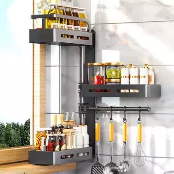 Вращающаяся полка, кухонная угловая полка для приправ, настенная подвесная поворотная многофункциональная полка для хранения приправ, бесплатная перфорация
