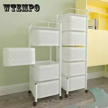 Вращающаяся полка на тележке, напольная, для спальни, детская, многослойная, съемная, для кухни, мобильный органайзер для закусок, полка для хранения в ванной комнате для дома 3 Layer белый
