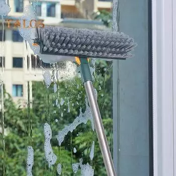 Вращающаяся щетка для чистки пола с длинной ручкой Щетка для затирки швов V-образная щетка для чистки с жесткой щетиной и скребком белый