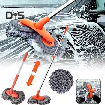 Вращающаяся щетка для мытья автомобиля с длинной ручкой, регулируемая длина, не царапающая автомобильные окна, инструмент для чистки лобового стекла B
