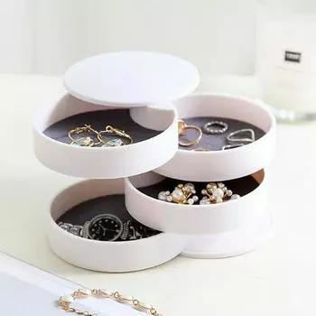 Вращающаяся шкатулка для драгоценностей, 4-х уровневый футляр для хранения, серьги, браслет, кольца, подарки для девочек, ожерелье, органайзер розовый