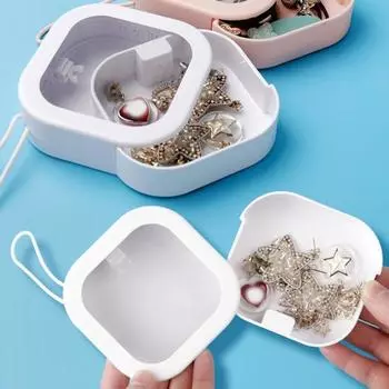 Вращающаяся шкатулка для драгоценностей с прозрачным окном, портативная подвесная веревка, органайзер для галстука для волос, держатель для путешествий, держатель для ватных палочек, диспенсер для детских аксессуаров для волос розовый