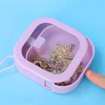 Вращающаяся шкатулка для драгоценностей с прозрачным окном, портативная подвесная веревка, органайзер для галстука для волос, держатель для путешествий, держатель для ватных палочек, диспенсер для детских аксессуаров для волос белый