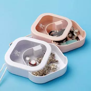 Вращающаяся шкатулка для драгоценностей с прозрачным окном, портативная подвесная веревка, органайзер для галстука для волос, держатель для путешествий, держатель для ватных палочек, диспенсер для детских аксессуаров для волос розовый