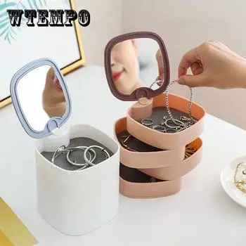 Вращающаяся шкатулка для хранения ювелирных изделий Многофункциональный высококачественный изысканный ушной колясочный ящик для хранения ожерелья 11*12cm синий