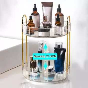 Вращающаяся стойка для хранения косметики Простая установка Прочная несущая столешница большой емкости Dual Layer жёлтый