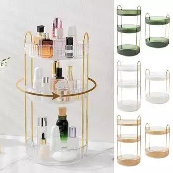 Вращающаяся стойка для хранения косметики Простая установка Прочная несущая столешница большой емкости Прозрачная Dual Layer жёлтый