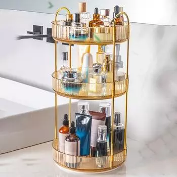 Вращающаяся стойка для хранения косметики Простая в установке прочная несущая поверхность большой емкости прозрачный контейнер для организации Dual Layer жёлтый