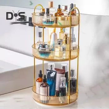 Вращающаяся стойка для хранения косметики Простая в установке прочная несущая поверхность большой емкости прозрачный контейнер для организации Dual Layer зелёный