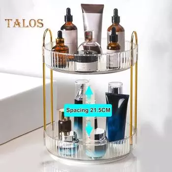Вращающаяся стойка для хранения косметики Простая в установке прочная несущая поверхность большой емкости прозрачный контейнер для организации Dual Layer жёлтый