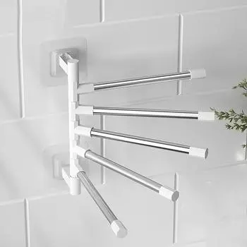 Вращающаяся стойка для хранения полотенец Стальной органайзер без перфорации Полка Подвесная настенная полка Five layers