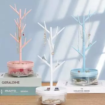 Вращающаяся стойка для хранения ювелирных изделий в форме дерева, многофункциональная коробка для часов, ключей, ожерелий, сережек, колец, держатель для дисплея, настольные принадлежности белый