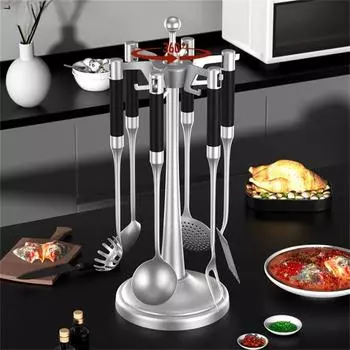 Вращающаяся стойка для кухонных принадлежностей из нержавеющей стали, стойка для хранения кухонных принадлежностей, практичная стойка для кухонной утвари