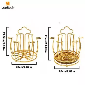 Вращающаяся сушилка для чашек с 6 крючками, держатель для бутылок, вращающийся органайзер для стеклянных чашек для кухни, офиса, ресторана 1-tier