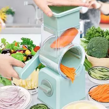 Вращающаяся терка для сыра с 3/5 лезвиями, кухонная мандолина, регулируемый ручной резак для фруктов, овощей, орехов A зелёный