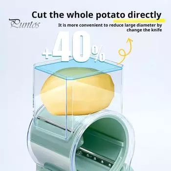 Вращающаяся терка для сыра с 3/5 лезвиями, кухонная мандолина, регулируемый ручной резак для фруктов, овощей, орехов A зелёный