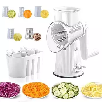 Вращающаяся терка для сыра с ручкой, овощерезка, простота в эксплуатации, 5 лезвий из нержавеющей стали, сыр, овощи зелёный