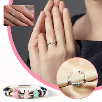 Вращающееся эмалированное кольцо на кончике пальца Кольцо удачи Вращающееся регулируемое открытое кольцо ювелирные изделия One size синий