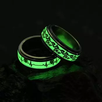 Вращающееся антистрессовое кольцо 8 мм для женщин и мужчин, светящееся сердцебиение дракона, ЭКГ, узор, титановое стальное кольцо для беспокойства, ювелирное изделие, подарок 6