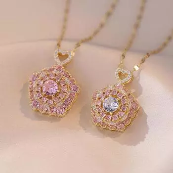 Вращающееся геометрическое циркониевое ожерелье с подвеской в виде цветка для женщин 2023, новая мода золотого цвета, цепочка из нержавеющей стали, ювелирные изделия, аксессуары для свадебной вечеринки