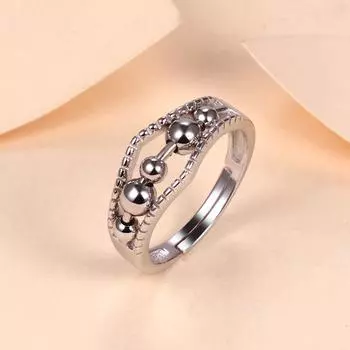 Вращающееся кольцо для декомпрессии тревоги, модное кольцо из серебра 925 пробы с открытым ртом и бисером в горошек Opening is adjustable