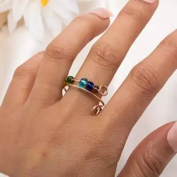 Вращающееся кольцо с разноцветными бусинами для снятия стресса и тревоги, открытое регулируемое кольцо для мужчин и женщин, модные ювелирные изделия, аксессуары, рождественский, новогодний подарок серебряный