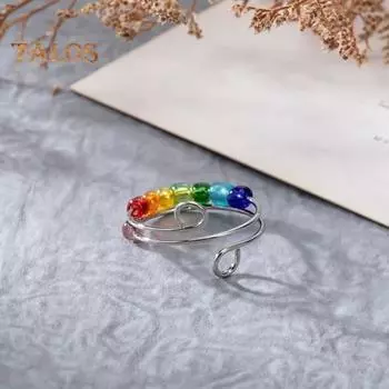 Вращающееся кольцо с разноцветными бусинами для снятия стресса и тревоги, открытое регулируемое кольцо для мужчин и женщин, модные ювелирные изделия, аксессуары, рождественский, новогодний подарок серебряный
