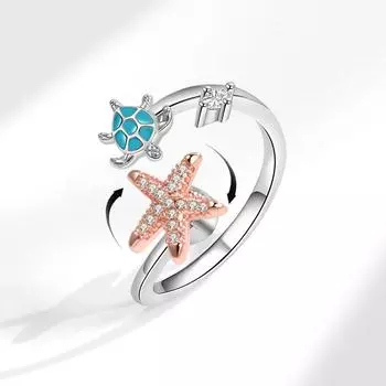 Вращающееся кольцо с рельефным открывающимся кольцом, набор колец с цирконом и звездой-черепахой adjustable