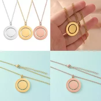 Вращающееся круглое ожерелье 25 мм из нержавеющей стали вращающееся круглое ожерелье металлический шарм заявление ювелирный подарок для женщин мужчин 1