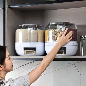 Вращающееся на 360° ведро для хранения зерна, риса, кухонное ведро для сухих разных зерен, влагостойкое ведро-диспенсер для кухонного хранения белый