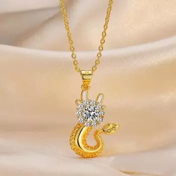 Вращающееся ожерелье Menglong, женское, нишевое, с цирконовым дизайном, цепочка на шею со знаком зодиака и драконом, модное, персонализированное, универсальное ювелирное изделие золотой