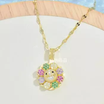 Вращающееся ожерелье с подсолнухом, женское, простое, универсальное, индивидуальное, хип-хоп, красочное ювелирное украшение с подвеской