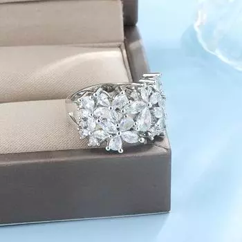 Вращающееся женское кольцо из натурального циркония, розовое золото, женские свадебные кольца для невесты, роскошные модные ювелирные изделия для женщин 7 белый