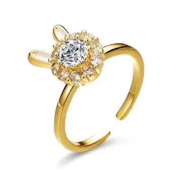 Вращающееся золотое милое кольцо-зайчик для женщин с уникальным дизайном Sense Zodiac Rabbit Открытое кольцо с маленьким животным adjustable золотой