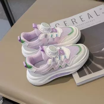 Вращающиеся кнопки 2023 детские кроссовки новые двойные сетчатые кроссовки для девочек модные кроссовки для мальчиков детские кроссовки цветные плоские 26 чёрный