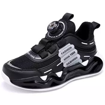 Вращающиеся кнопки детские спортивные баскетбольные кроссовки для мальчиков дышащая спортивная обувь модная спортивная обувь для девочек 29 чёрный/белый