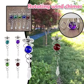 Вращающиеся колокольчики из нержавеющей стали, одиночные спиральные украшения для сада, колокольчики ветра синий