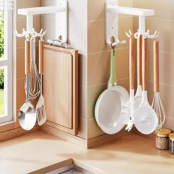 Вращающиеся кухонные крючки, многоцелевая алюминиевая настенная стойка с крючком 8/10, вешалка большой вместимости для хранения кухонных принадлежностей 8 Hooks серый