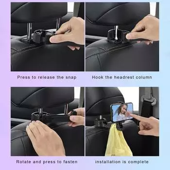 Вращающиеся на 360 градусов крючки для подголовника автомобильный держатель CarHooks 2 в 1 автомобильный подголовник скрытый крючок 2 шт. крючки для автомобильного сиденья с держателем для телефона синий