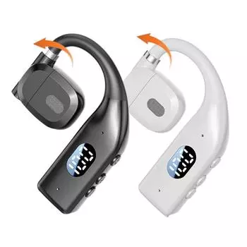 Вращающиеся одиночные наушники Bluetooth для левого и правого уха, сабвуфер, воздушная проводимость, гарнитура с цифровым дисплеем и микрофоном HD, ушной крючок чёрный