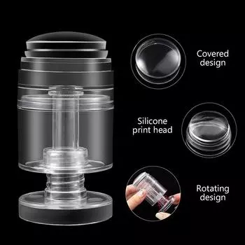 Вращающиеся прозрачные штампы для дизайна ногтей, изменяемый размер узора, силиконовый штамп для печати на кончиках пальцев, французский штамп для ногтей со скребком 1pcs