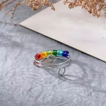 Вращающиеся разноцветные бусины, кольцо для снятия стресса и тревоги, открытые регулируемые мужские и женские пальцы серебряный