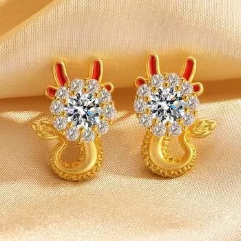 Вращающиеся серьги-драконы, женские серьги с креативным дизайном из циркония и знаком зодиака, модные универсальные украшения красный